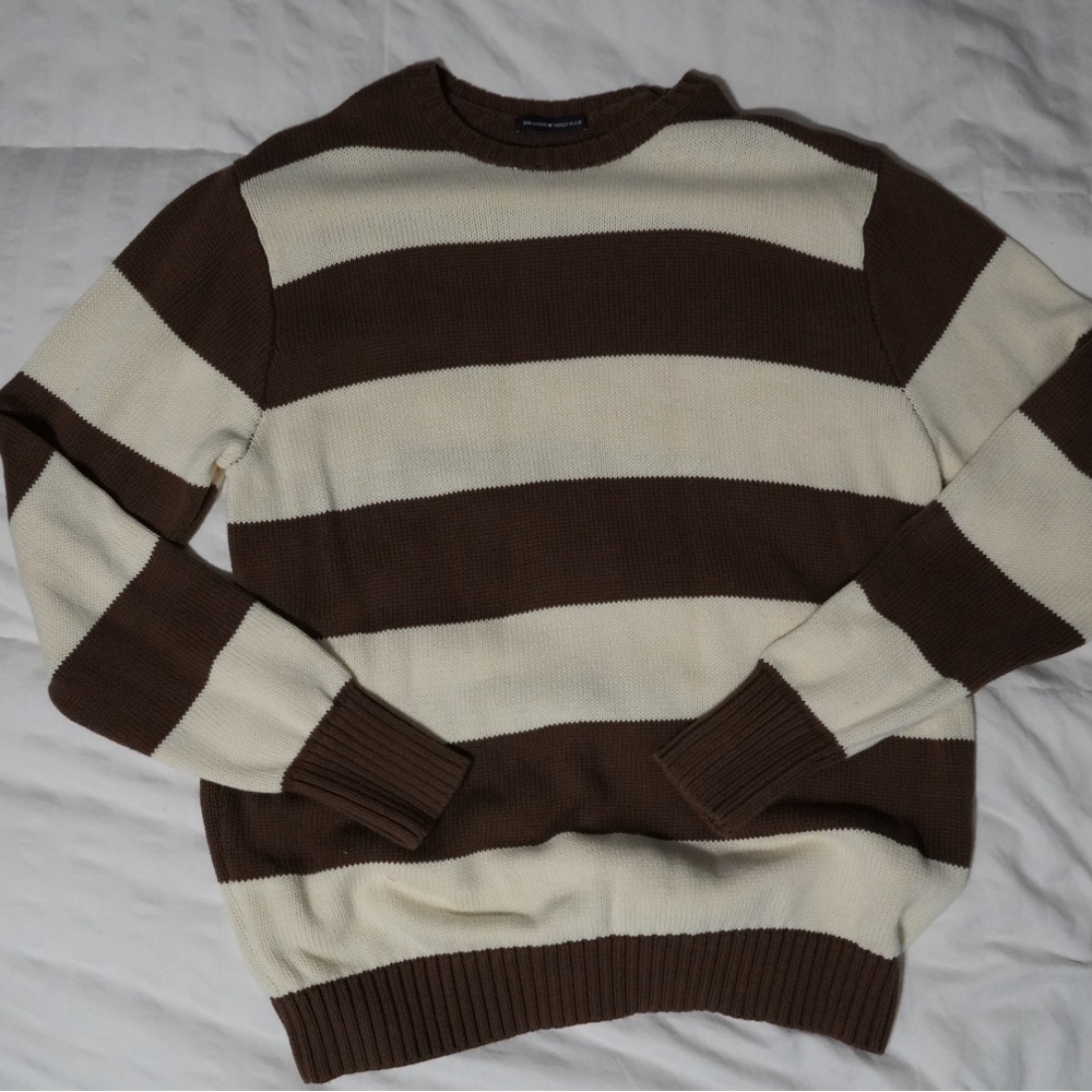 Brown and Cream Brandy Melville Striped Sweater
